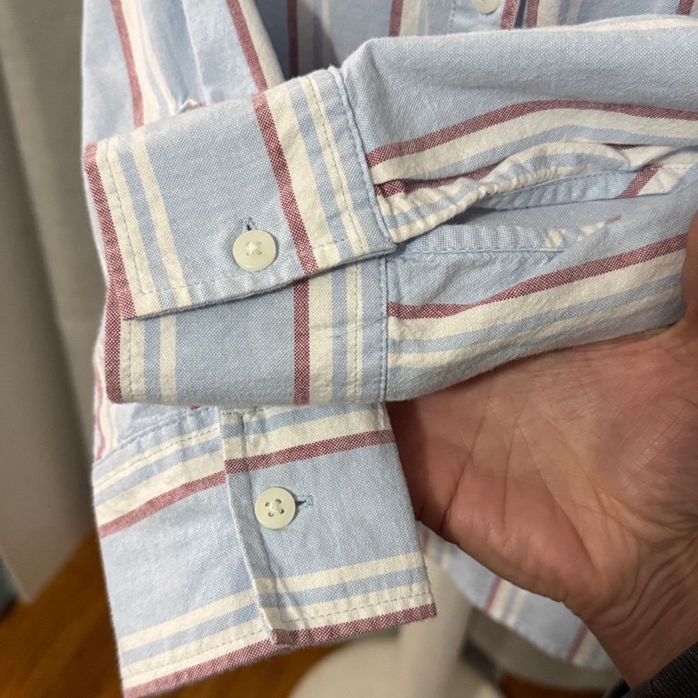 Wmns Falls Creek Button Up Shirt-Sz S-97% Cotton-Red/White/Blue Striped-V Neck - Picture 4 of 14